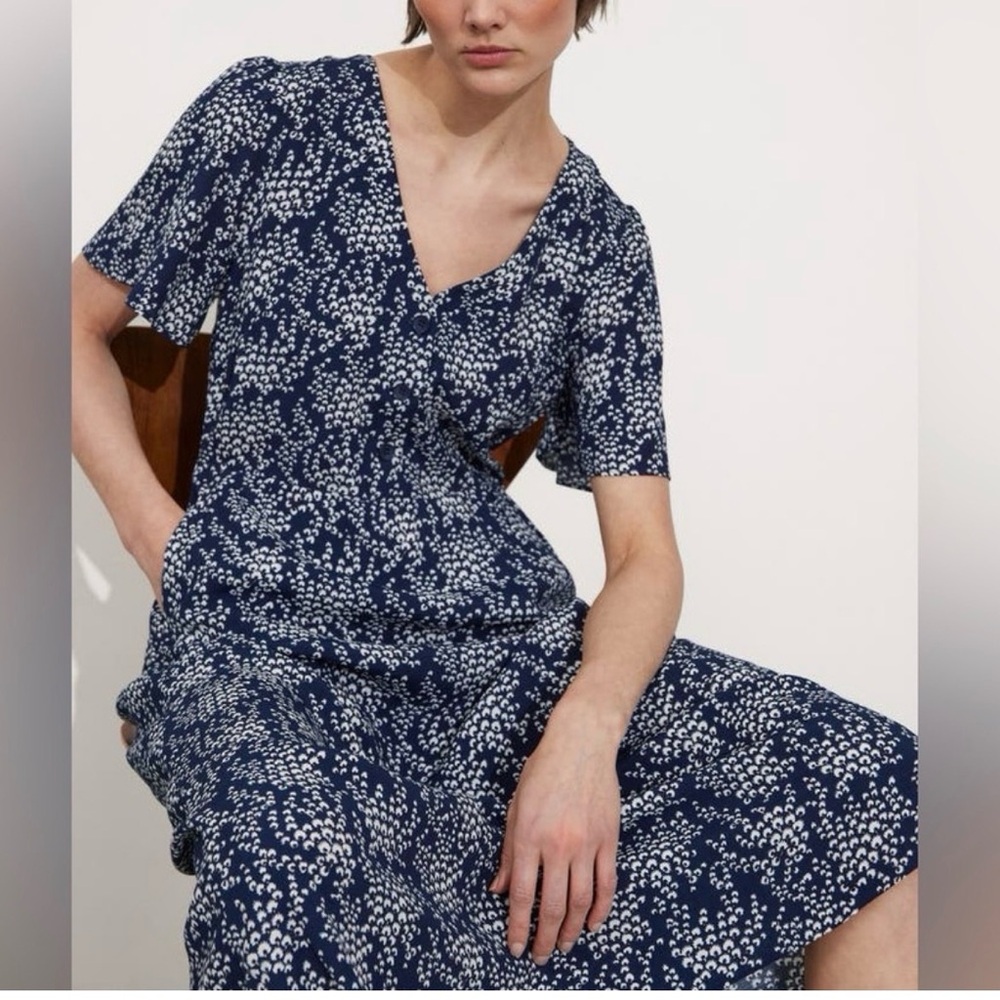 & Other Stories Navy and White Midi Dress